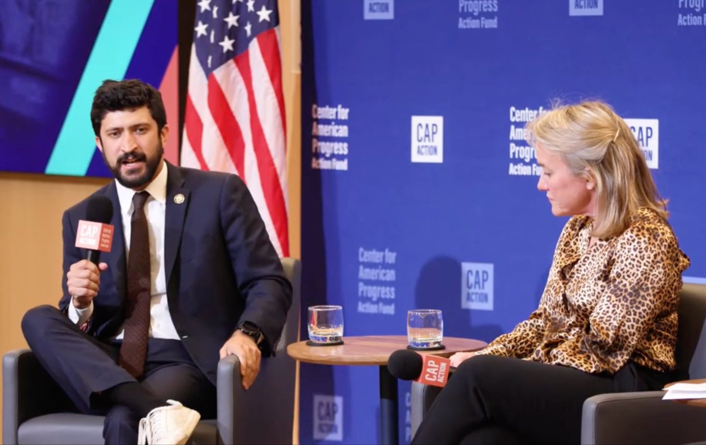 Reps. Greg Casar and Nikki Budzinski at the Center for American Progress on June 4, 2025.